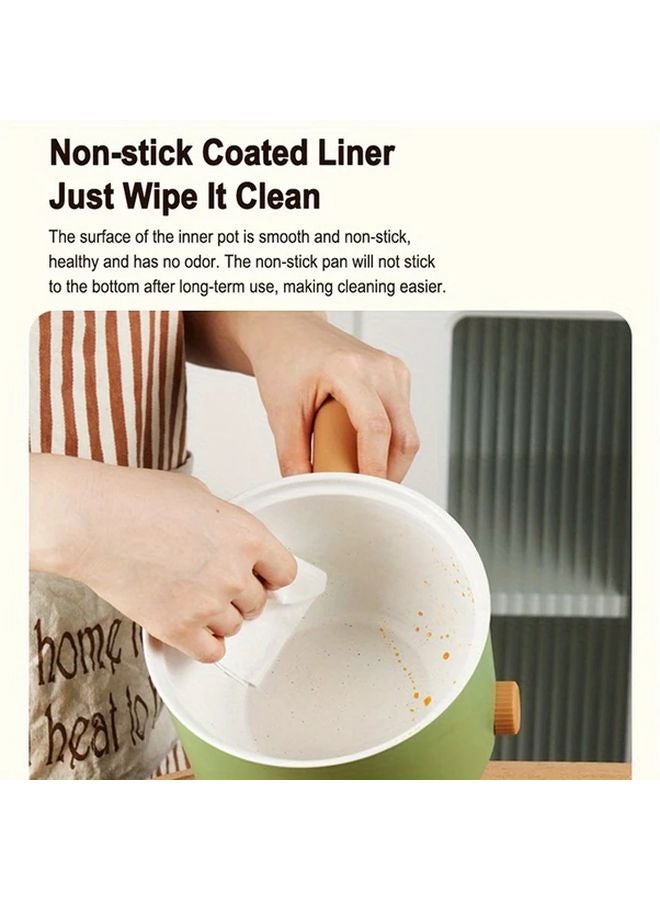 Green Electric Pot With Steamer 1 6L Non Stick Adjustable Power Ramen Cooker - Image 2